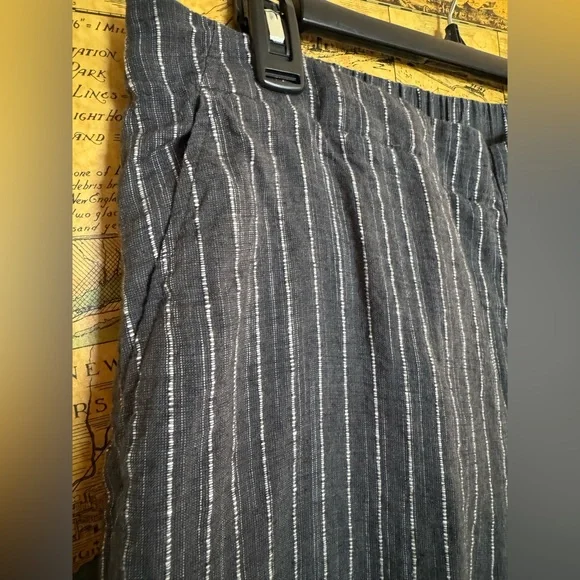 Eileen Fisher Organic Linen Pants LARGE Gray Striped Wide Leg BOHO High Rise - Picture 2 of 7